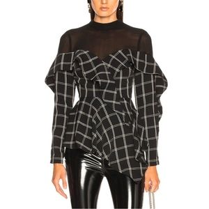 SELF-PORTRAIT Black Check Ruffle Handkerchief Long Sleeve Top Size 4